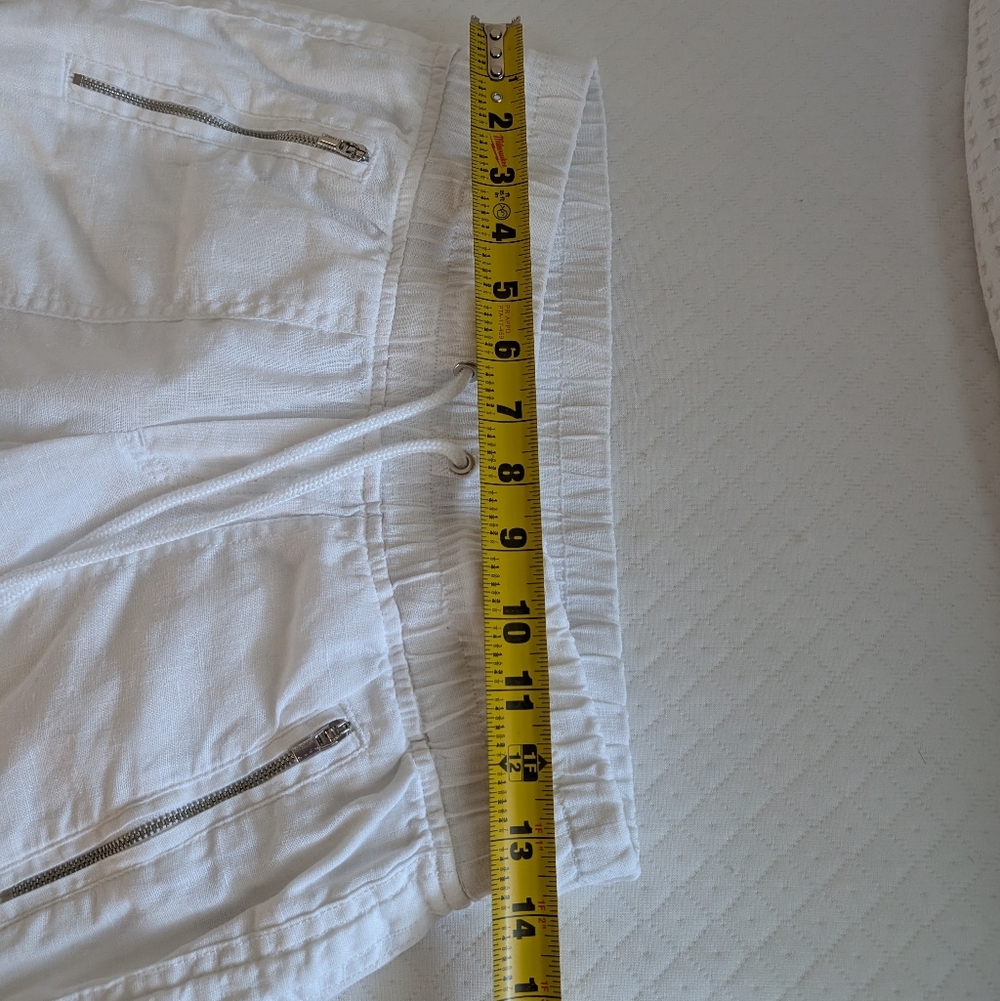 Athleta Cabo 100% Linen Wide Leg Pants Elastic waist Zip pockets, White, size 0 - Picture 14 of 15